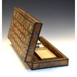 Middle Eastern backgammon board, with inlaid decoration, 40cm wide Condition: Damage to the inlaid