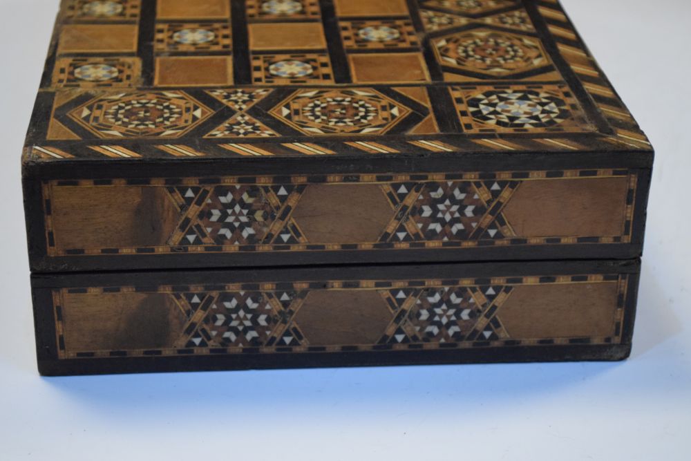 Middle Eastern backgammon board, with inlaid decoration, 40cm wide Condition: Damage to the inlaid - Image 8 of 9