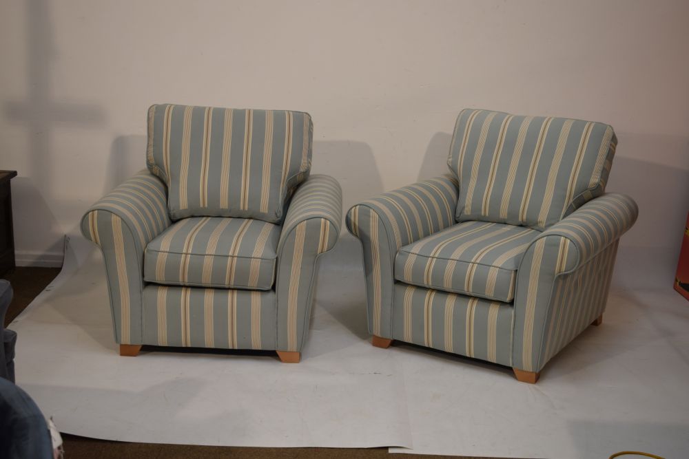 TR Hayes Ltd 'Falmouth' duck egg ticking stripe two seater sofa bed and two armchairs Condition: ** - Image 6 of 11