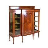 Edwardian mahogany and satinwood inlay display cabinet, with glazed doors and side panels, the