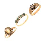 Two 9ct gold dress rings, together with a third yellow metal ring stamped 9ct, 6.8g gross approx (3)