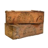 Pair of Lyle's Golden Syrup packing boxes, 77cm wide, together with a quantity of work tools, etc