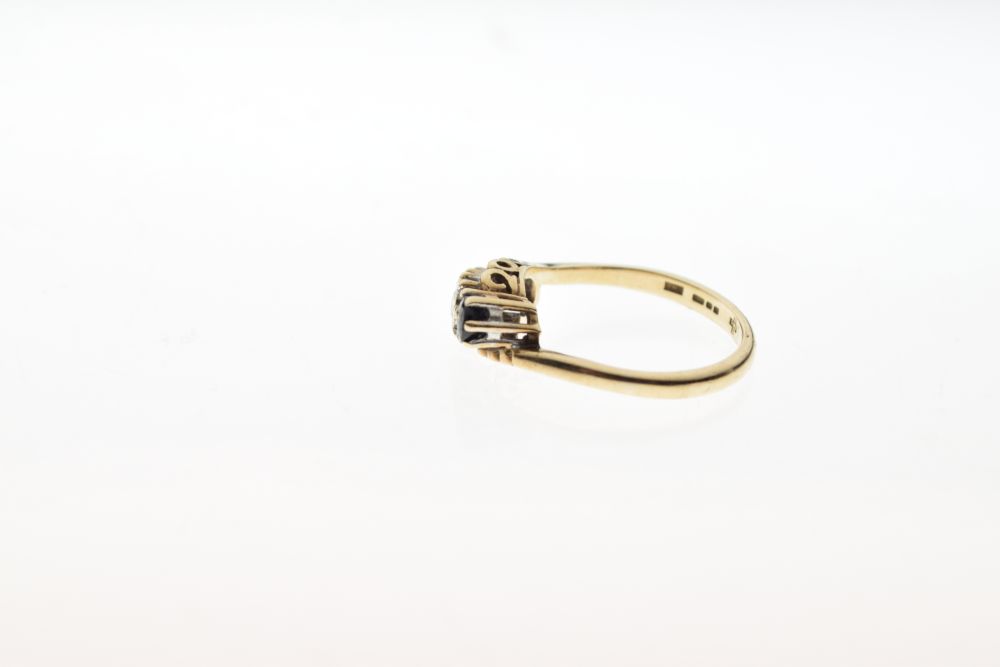 9ct gold, sapphire and diamond three-stone dress ring, size M, 2.3g gross approx Condition: **Due to - Image 2 of 5