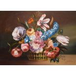 Jakoba (20th Century) - Oil on board - Still life with flowers in the 17th Century manner, signed