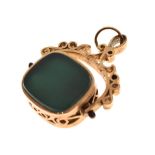 9ct gold swivel fob seal set green and black hardstone matrices, 8.6g gross approx Condition: **