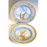 Pair of Italian maiolica tin glaze pottery portrait plates, 25cm diameter Condition: We endeavour to