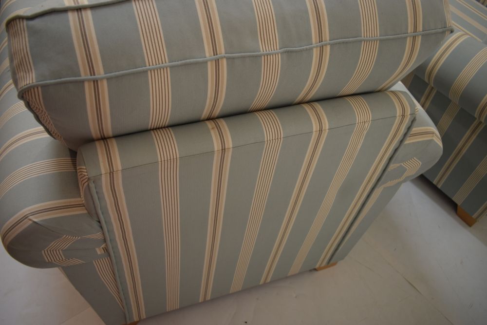 TR Hayes Ltd 'Falmouth' duck egg ticking stripe two seater sofa bed and two armchairs Condition: ** - Image 11 of 11