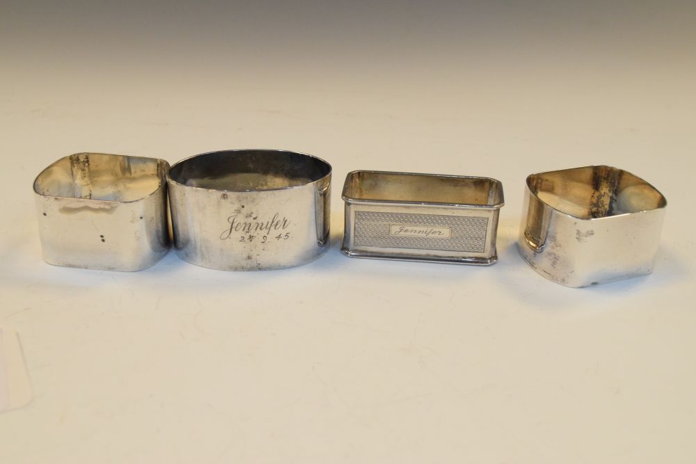 Pair of George V silver napkin rings, Birmingham 1926, together with two other napkin rings, 110g - Image 6 of 6