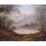 Cecil A. Wallwight (circa 1900) - Oil on board - Pair of lake scenes, one signed, each 22.5cm x