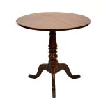 Late George III oak snap-top tripod occasional table, 76cm diameter Condition: Has been repolished