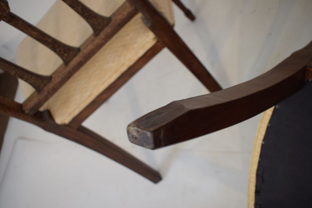 Pair of Sheraton style dining chairs with over stuffed seats Condition: Fading and stains to tops of - Image 6 of 6