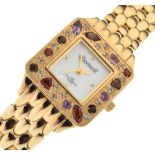 Ingersoll - Lady's gold-plated wristwatch, square mother-pf-pearl dial with dot quarters and gem-set
