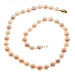 Necklace comprising a string of forty-two tinted cultured pearls, each approximately 8mm diameter,