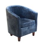 Modern tub armchair upholstered in blue velvet Condition: **Due to current lockdown conditions,
