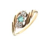 9ct gold, diamond and emerald three-stone ring, size Q, 2.4g gross approx Condition: **Due to