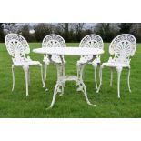 Late 20th Century five piece white painted aluminium patio set comprising: four chairs and a table