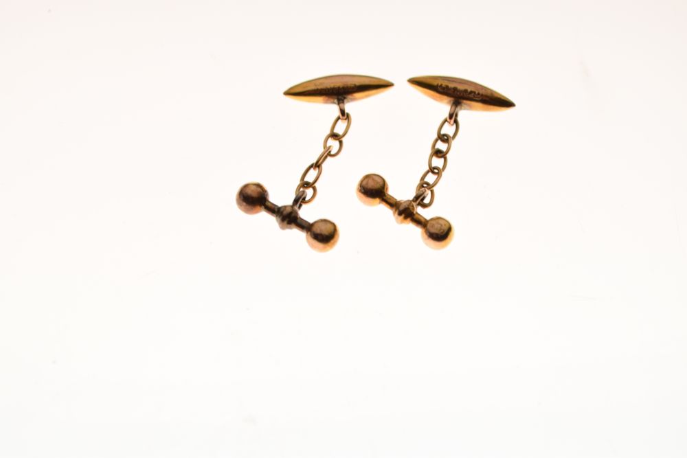 Cased pair of 9ct gold cufflinks, each with engraved canted oblong panel, together with a matching - Image 4 of 6