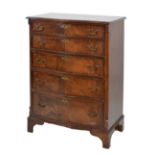 Early 20th Century mahogany serpentine chest of drawers/tallboy, by Shaw or London, 75cm wide x 50cm