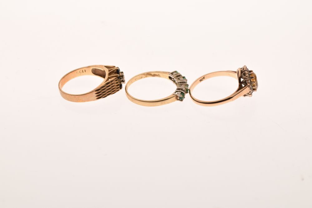 Two 9ct gold dress rings, together with a third yellow metal ring stamped 9ct, 6.8g gross approx (3) - Image 5 of 8