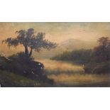Late 19th/early 20th Century oil on card - Landscape, 16cm x 26cm, framed Condition: Picture is