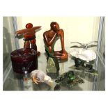 Collection of novelty tourist wares, including; resin box moulded with a buffalo and modern jade