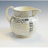19th Century Wedgwood black transfer printed jug, commemorating Henry Wadsworth Longfellow, 16cm