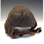 Second World War fighter pilot's dark brown leather helmet, inner label reading '1940 Made by H.