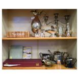 Assorted silver-plated items to include Victorian bulbous hot-water jug, Christening mug, three-