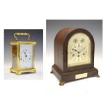 Junghans - Early 20th Century mahogany cased chiming mantel clock, together with a brass cased