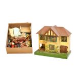 Vintage wooden children's dolls house, together with a selection of various styled house furniture