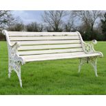 Late 20th Century cream painted garden bench having aluminium ends and hardwood splats, 127cm wide