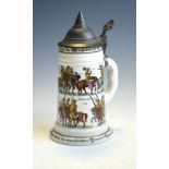 Reproduction German porcelain stein with hinged metal cover, 22cm high Condition: We endeavour to