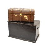 Early 20th Century black painted chest, 100cm wide, together with a cabin trunk, 87cm wide (2)