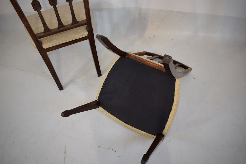 Pair of Sheraton style dining chairs with over stuffed seats Condition: Fading and stains to tops of - Image 5 of 6