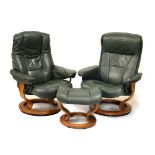 Ekornes Stressless swivel armchair and footstool, together with another Ekornes armchair