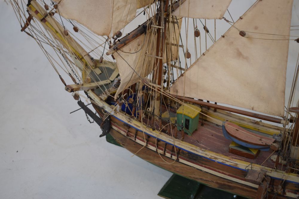 Queen Elizabeth wooden sailing boat (78cm x 92cm), together with a small model of HMS Bounty - Image 9 of 9