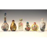 Five Chinese internally-painted glass snuff bottles, together with a porcelain Famille Verte scent