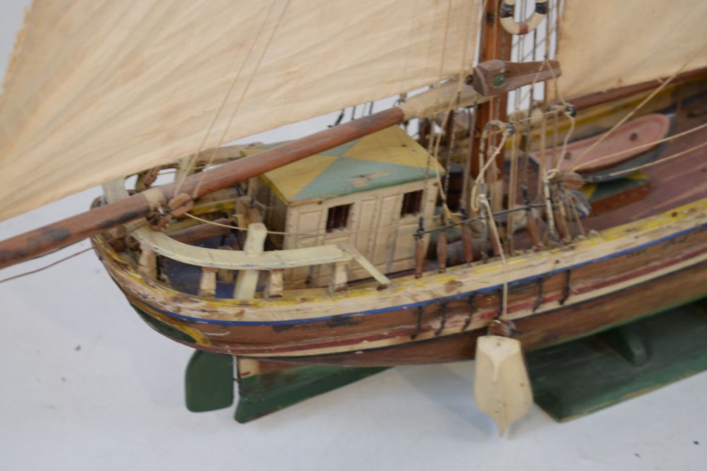 Queen Elizabeth wooden sailing boat (78cm x 92cm), together with a small model of HMS Bounty - Image 5 of 9