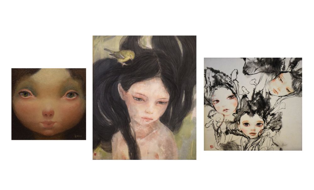 Three reproductions of Korean studies of children, 51cm x 44cm and smaller, framed Condition: **