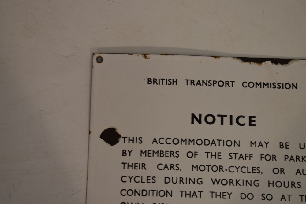 Vintage British Transport Commission enamel notice sign, 26.5cm x 30.5cm Condition: Losses to the - Image 3 of 7