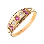 Late Victorian 15ct gold, ruby and diamond ring, Chester 1898, size R, 2.6g gross approx