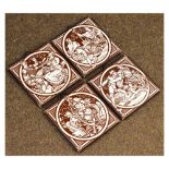Four monochrome Minton tiles featuring designs by Moyr Smith - Harold, Alfred, Edwin, Canute, all