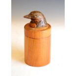 Treen jar having bird finial to lid, 16cm high Condition: Signs of glue where finial is placed to
