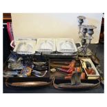 Collection of plated wares, novelty metal long boats, pipes, etc Condition: **Due to current