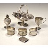 Quantity of various silver items to include; George VI sweetmeat basket on pedestal base, Birmingham