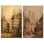 Charles James Keats - Pair of late 19th Century watercolours with view of Continental towns, 49cm