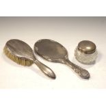 Quantity of various silver dressing table requisites to include; silver topped glass jar, Birmingham