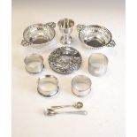 Quantity of various silver items to include; pair of George V silver two handled pierced bon bon