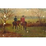 William Howard Hardy - Oil on board - Rural scene with hunt figures on horseback, signed and