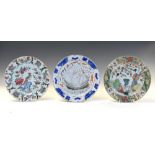 Chinese Export Famille Verte porcelain plate decorated with a galleon, another decorated with